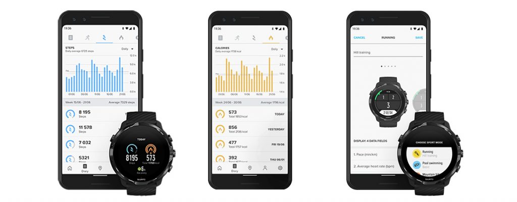 Suunto 7 smartwatch app screens