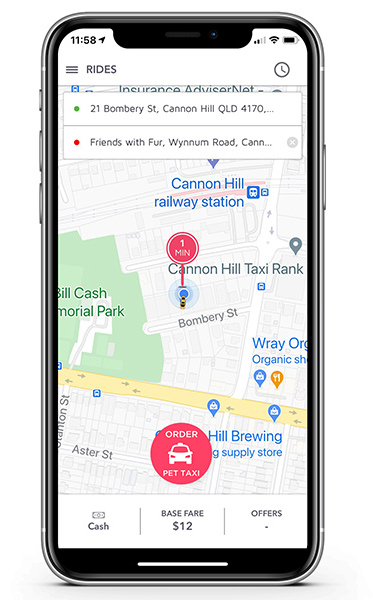 Pet Taxi app screenshot