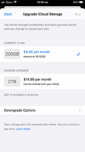 Upgrade iCloud storage on an iPhone