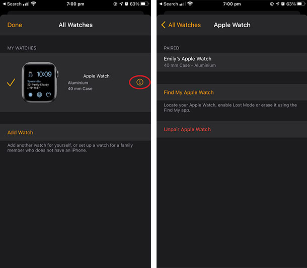 Unpair your Apple Watch from an iPhone